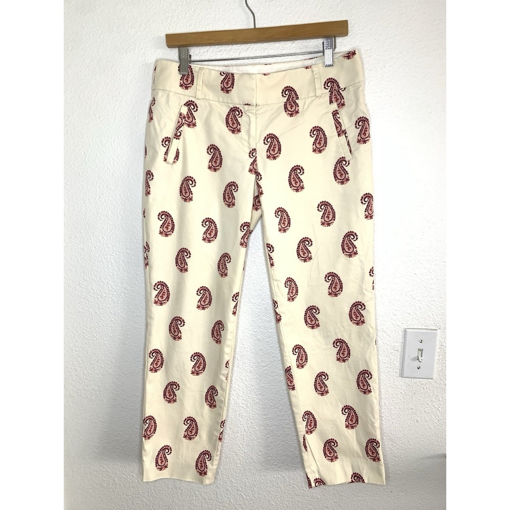 Ann Taylor LOFT Tan Red Paisley Cotton Blend Original Ankle Pants Size 4 - Picture 1 of 7